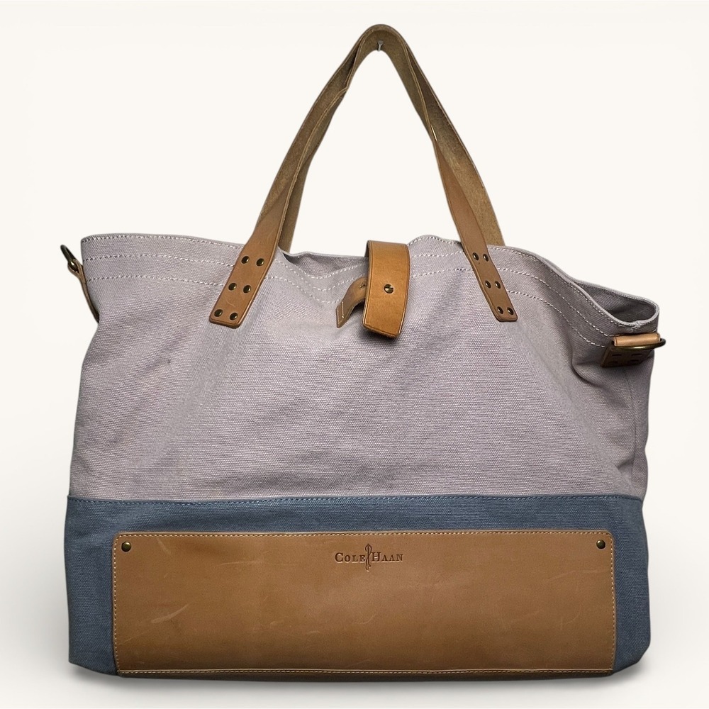 Cole Haan Weekender Travel Tote Canvas Leather Brown Tan Carry On Bag